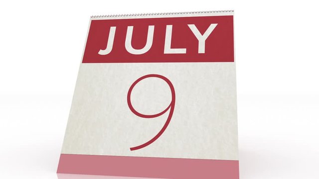 July 9 date. calendar change to July 9 animation