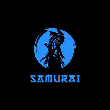 Samurai moon logo design illustration