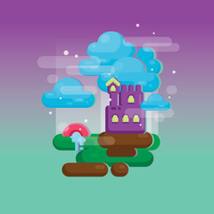 Vector illustration Fairy town with castle .
