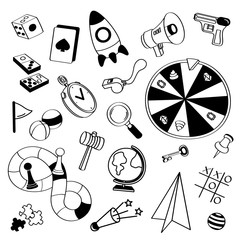 Hand drawing styles board game items. Board game doodles. - obrazy, fototapety, plakaty
