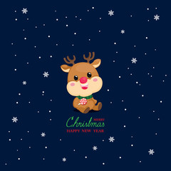 Cute character with dark blue background. Christmas banner.