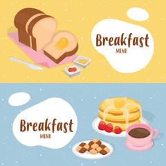 Cute breakfast set menu template. Breakfast banner.