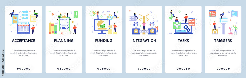 Aufkleber website and mobile app onboarding screens vector template