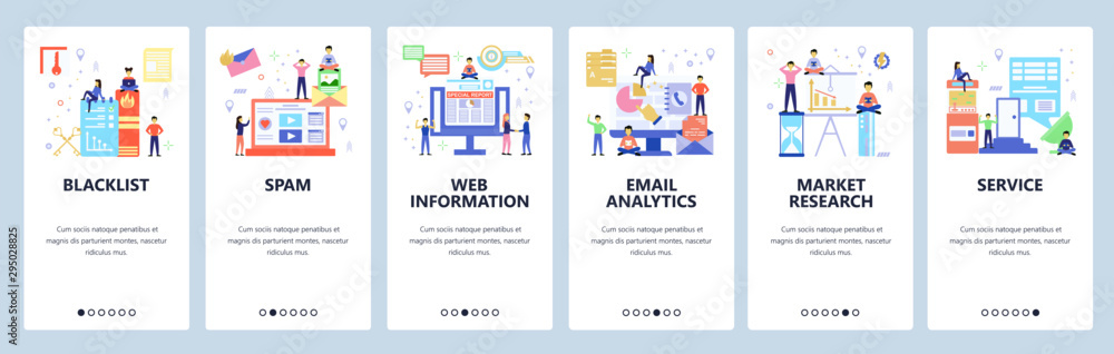 Aufkleber website and mobile app onboarding screens vector template