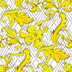 Naklejka premium Vector Gold monogram floral ornament. Black and white engraved ink art. Seamless background pattern.