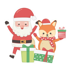 cute santa and fox with gifts merry christmas