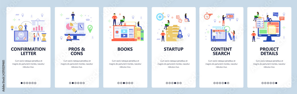 Aufkleber website and mobile app onboarding screens vector template