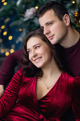 close up of couple in love on blurred background. hugs and smile