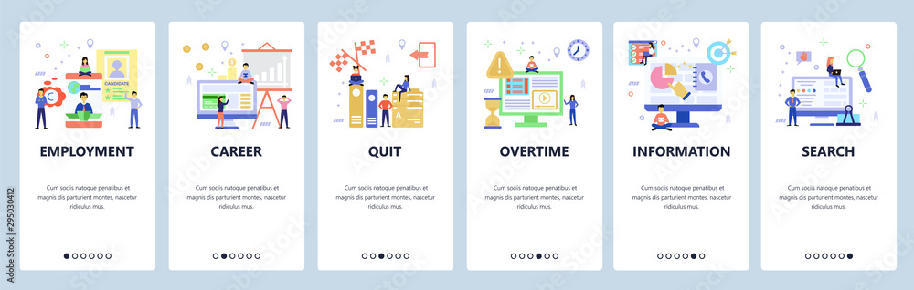 Poster website and mobile app onboarding screens vector template