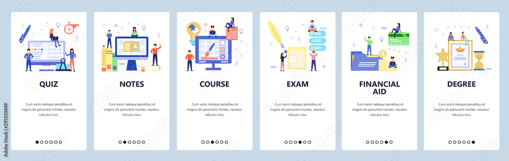 Aufkleber website and mobile app onboarding screens vector template