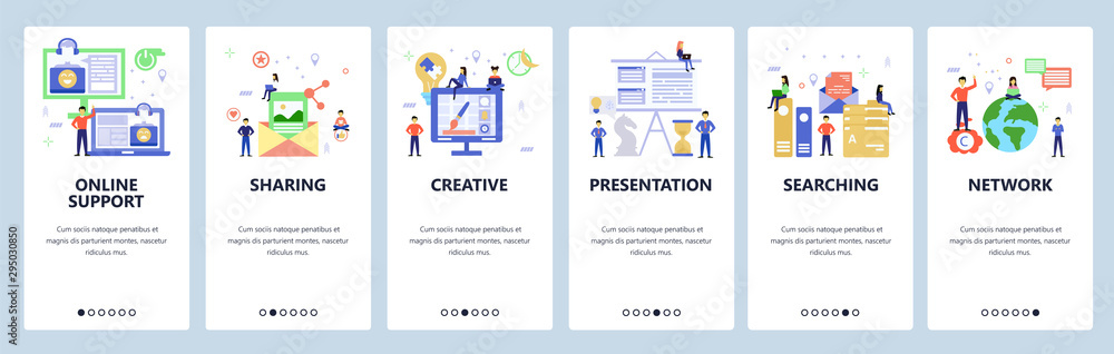 Poster website and mobile app onboarding screens vector template