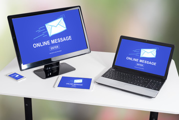 Online message concept on different devices