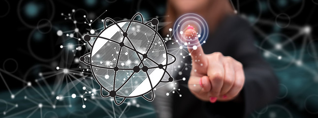 Woman touching a global network concept
