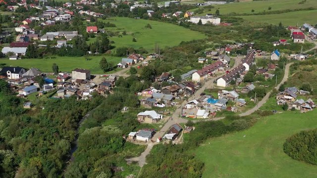 Aerial view of gypsy settlement in Zborov village in Slovakia