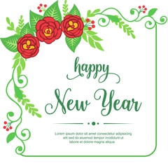 Ornament border of red rose flower frame, for template of card happy new year. Vector