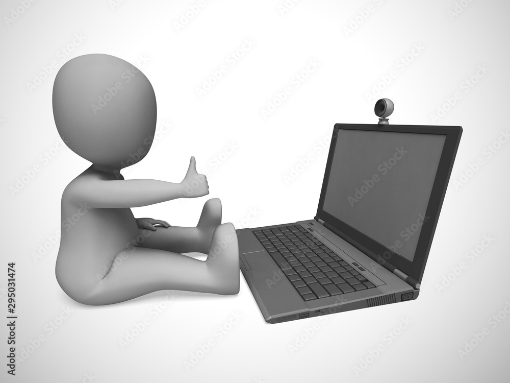 Aufkleber using a webcam to have a conversation or webcast over the internet - 3d illustration