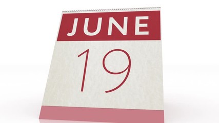 June 19 date. calendar change to June 19 animation
