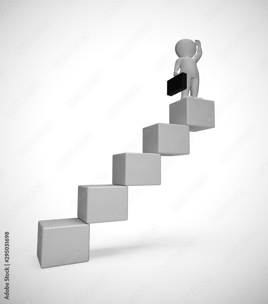 Poster steps up a graph to a higher level or reward - 3d illustration