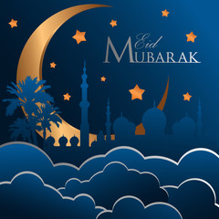 ramadan mubarak greeting card with mosque and cloud