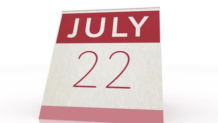 July 22 date. calendar change to July 22 animation