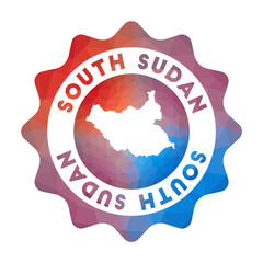 South Sudan low poly logo. Colorful gradient travel logo of the country in geometric style. Multicolored polygonal South Sudan rounded sign with map for your infographics.