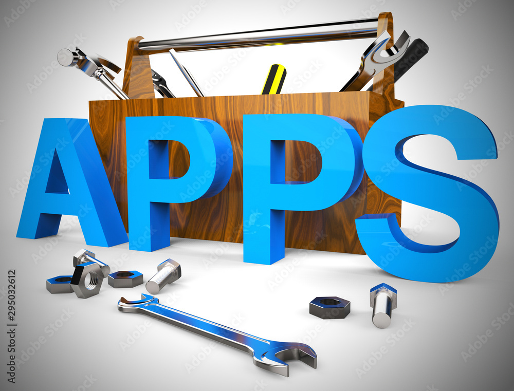 Poster apps store concept or software application icon means mobile or internet development - 3d illustrati
