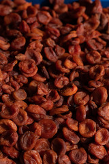 The dry texture of dried apricots close-up
