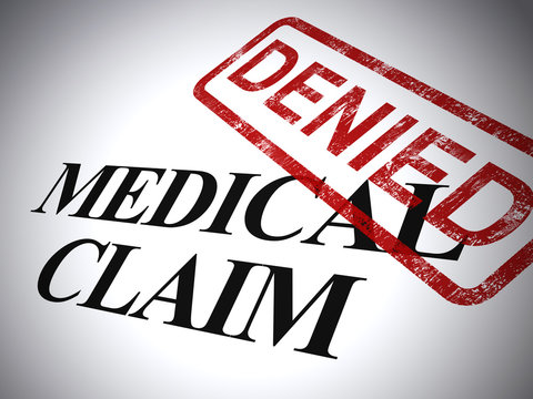 Medical claim denied form shows refused costs for health expenses - 3d illustration