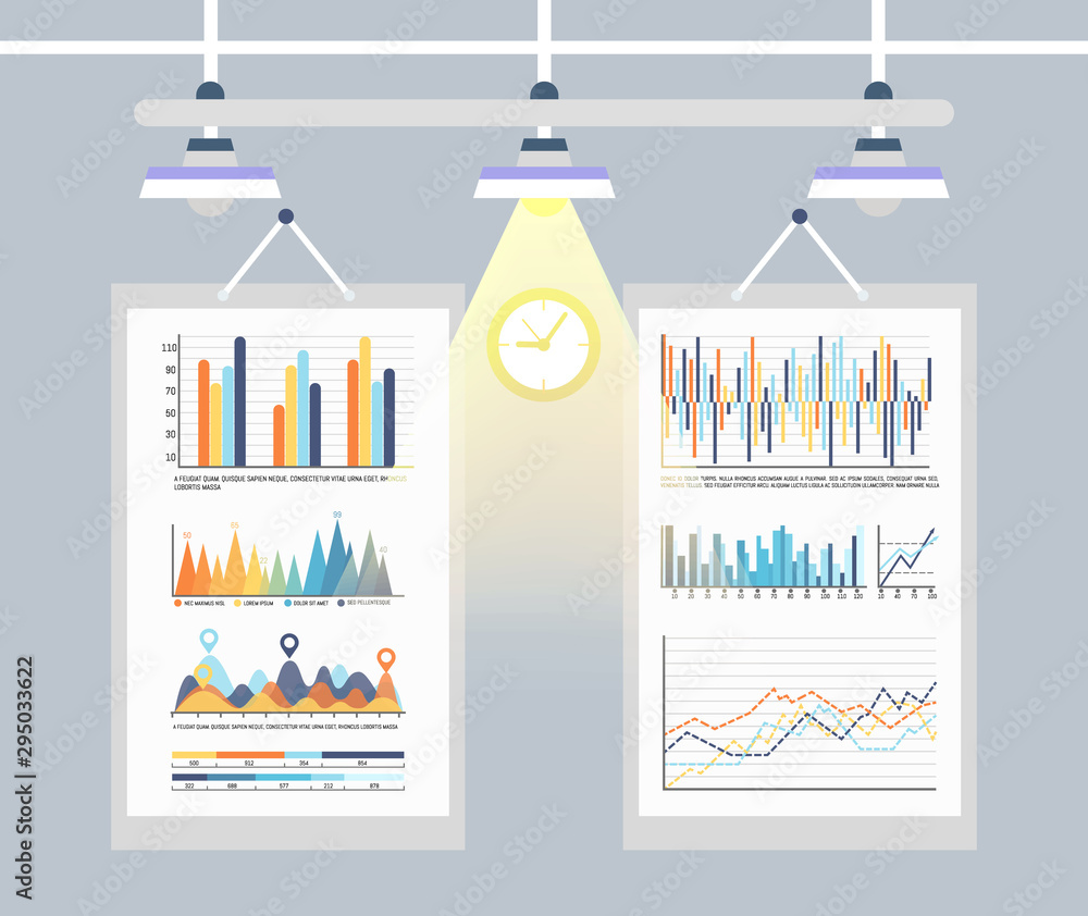 Poster infographic and infocharts , business charts set vector. information and analysis of data, results i