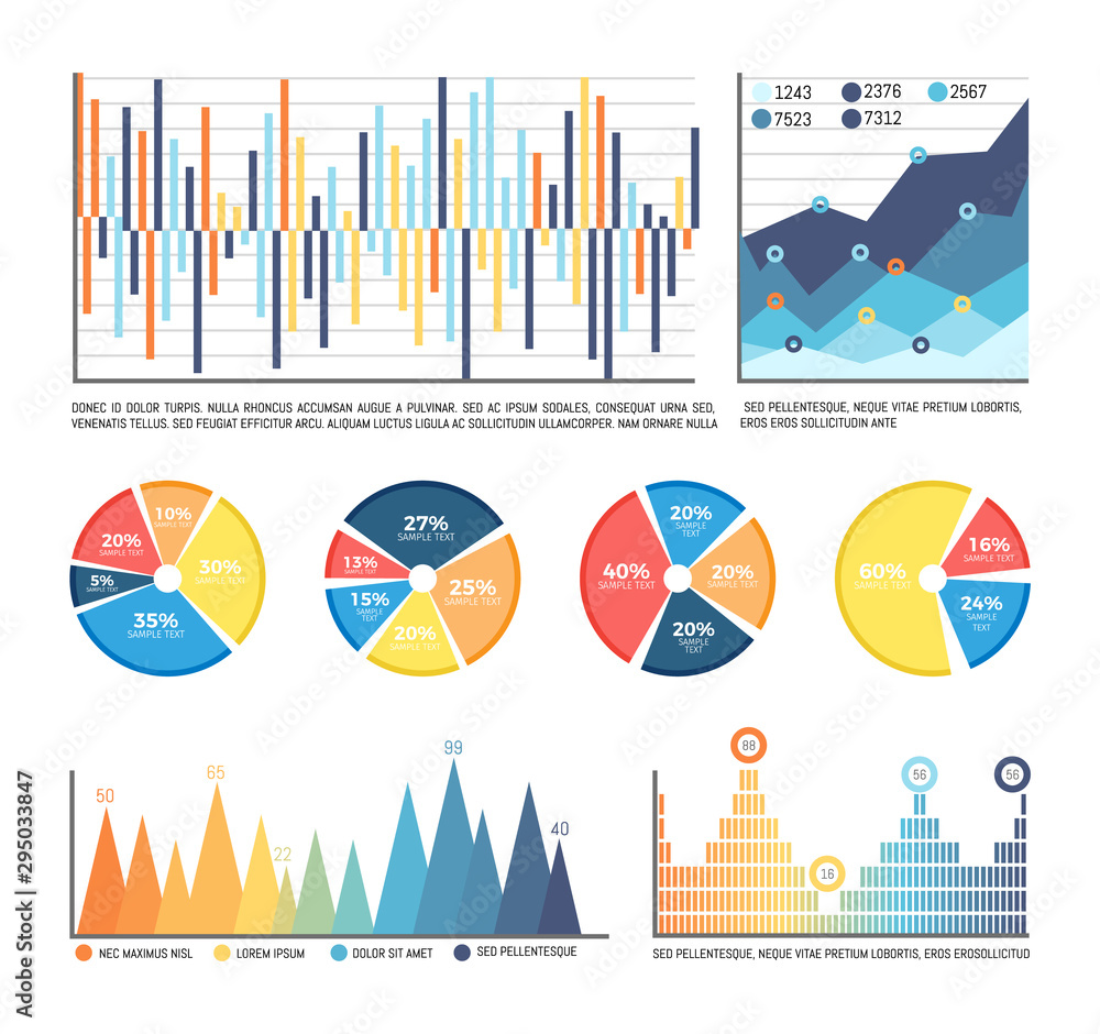 Poster infographics with numbers and figures isolated icons vector. graphics and schemes of information, bu