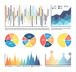 Infographics with numbers and figures isolated icons vector. Graphics and schemes of information, business strategy and planning. Plans on flowcharts