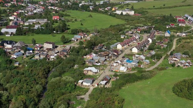 Aerial view of gypsy settlement in Zborov village in Slovakia
