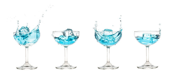 Champagne Coupe Glass  with blue water splash, clipping path included