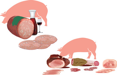 maiale rosa con salami e mortadella macelleria © fiore26