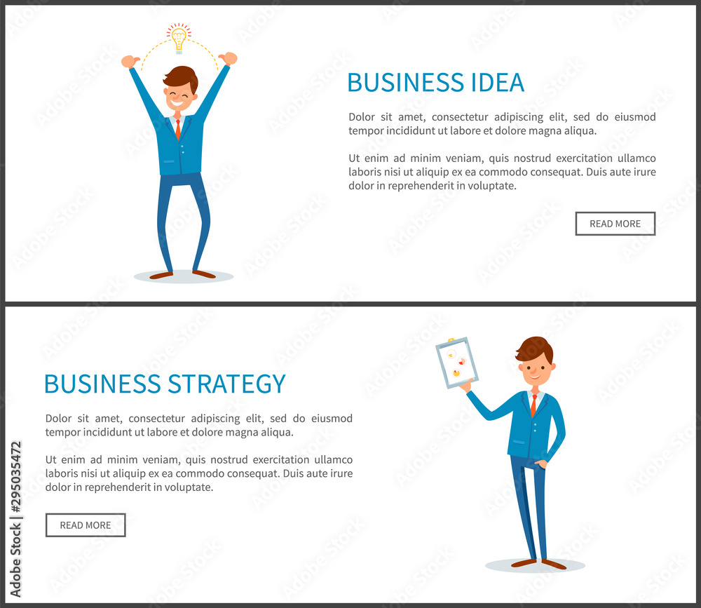 Aufkleber business idea, man strategy on paper document vector. businessman having solution to problems, direc