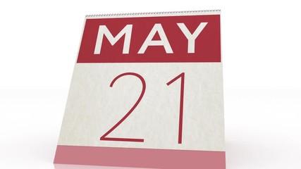 May 21 date. calendar change to May 21 animation