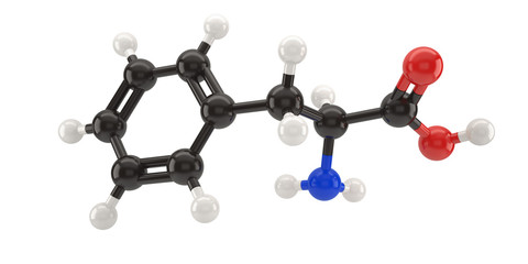 Phenylalanine molecule structure 3d illustration with clipping path