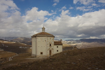 Fototapeta na wymiar Church of Santa Maria della Pietà, a religious building located in Calascio near the Castle