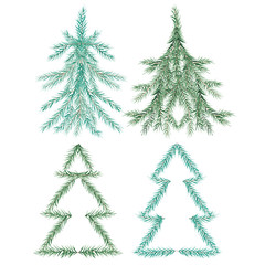 Watercolor Christmas trees set. Hand drawn illustration for greeting cards, posters, prints and other design.