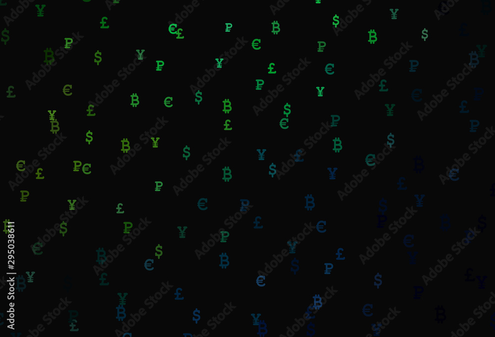 Poster dark green vector pattern with symbols of currency.