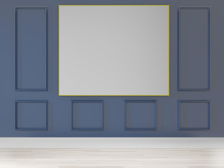 3d rendering big room.interior design, art deco style, blue wall for mock up and copy space