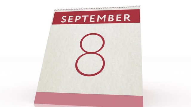 September 8 date. calendar change to September 8 animation