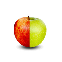 Fresh red and green apple, abstract, single, fruit isolated on white background