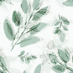 Foto op Plexiglas Aquarel bladerprint Laat naadloos patroon achter. Hand getekende bloemen elementen op aquarel achtergrond.