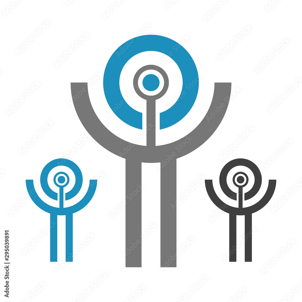 Poster abstract technology robotics sign. robot emblem.