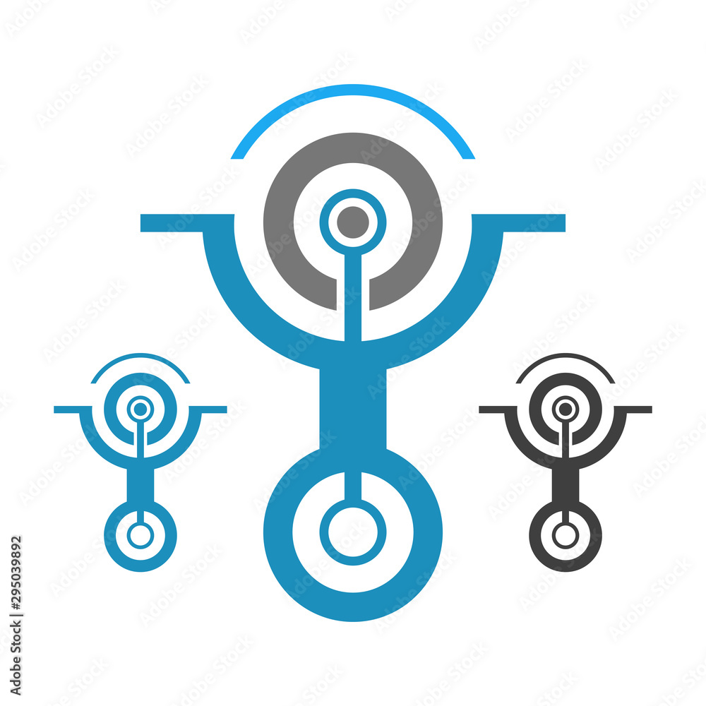 Poster abstract technology robotics sign. robot emblem.