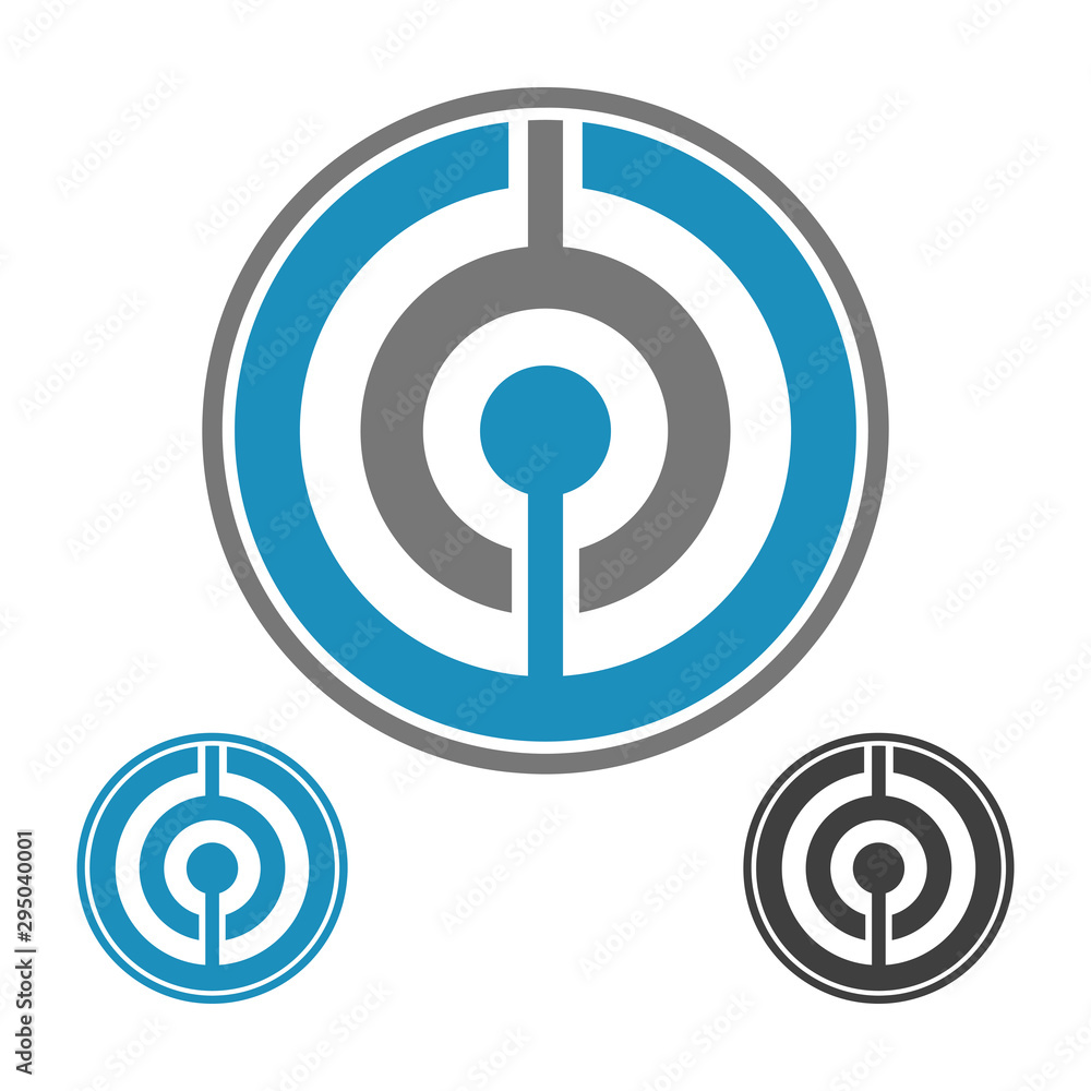 Poster abstract technology robotics sign. robot emblem.