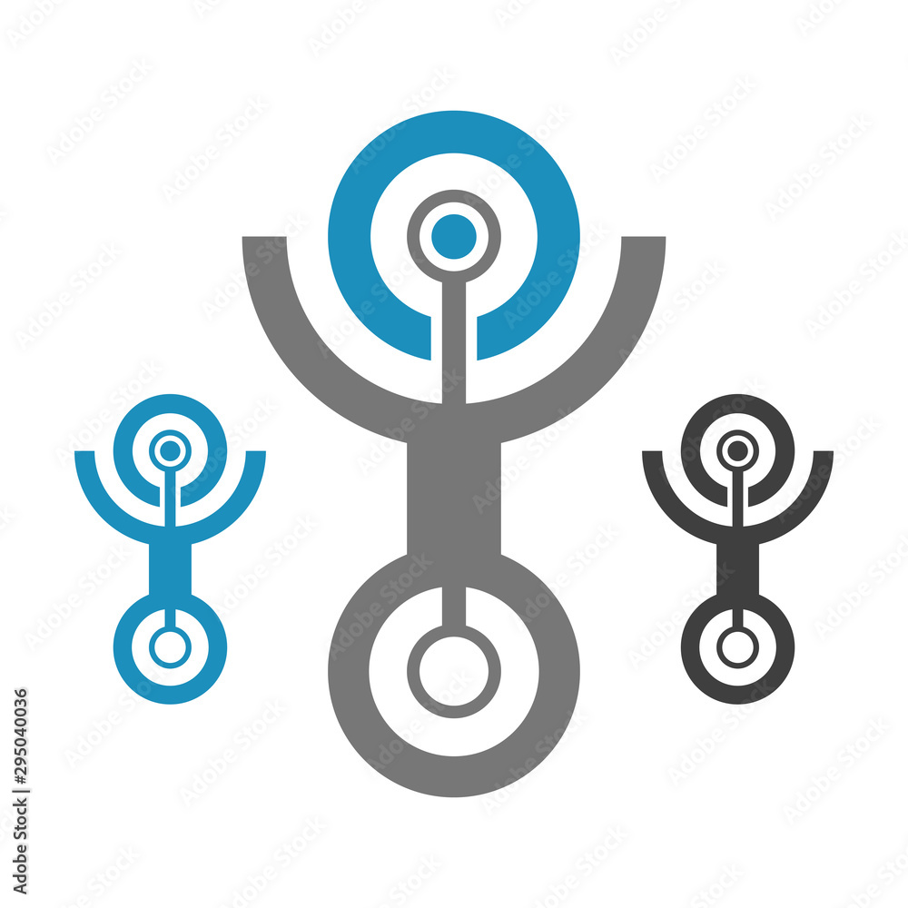 Poster abstract technology robotics sign. robot emblem.