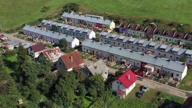 Aerial view of gypsy settlement in Zborov village in Slovakia