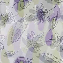 Leaves seamless pattern. Hand drawn floral elements on watercolor background.